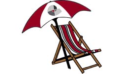 beanch umbrella with Polinamic logo
